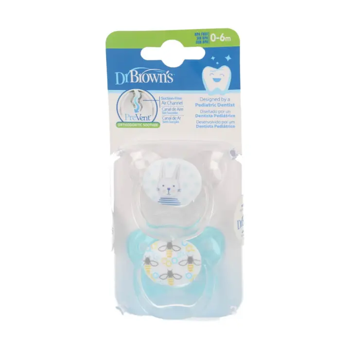 Dr. Browns Chupete Prevent Silicona Escudo Mariposa Azul 0-6 M 2 Unidades - 1