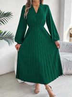 Vestido Largo De Mujer Elegante Con Tres V-Neck Y Cintura Ajustada Estilo Europeo Y Americano Para Otoño E Invierno - details 1