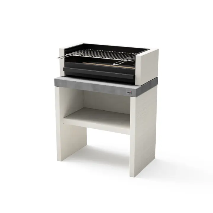 TUOZI - Barbacoa de Obra para Leña y Carbón Modelo PLAN 1 PLUS (Gris/Blanco - 78 x 47 x 102 cm) REF: 8025/2 - 1