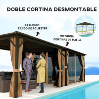 Outsunny Cenador para Jardín 3x3,6 m Pérgola de Jardín Gazebo con Doble Techo 4 Paredes Laterales 4 Mosquiteras Anti-UV y Marco de Aluminio Carpa para Exterior Terraza Patio Café - details 1