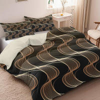Juego De Cama Moderno 3 Piezas Marrón Con Rayas Onduladas - Incluye Funda De Edredón Y 2 Fundas De Cojines (sin Relleno) - details 7