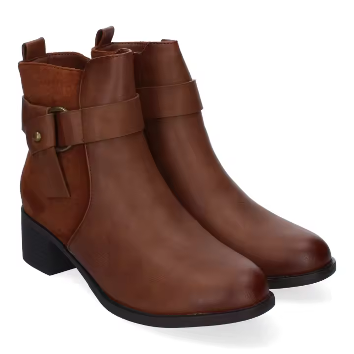 PuntoSalao Botines de tacón bajo cómodos elegantes para mujer color camel 2412 - 1