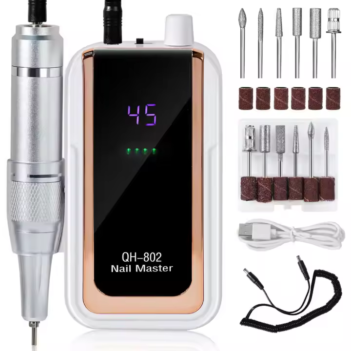 Máquina De Uñas Eléctrica Recargable 45000RPM Con Conector USB Set De Perforadora Para Manicura Borrador De Esmalte Bajo Ruido - 1