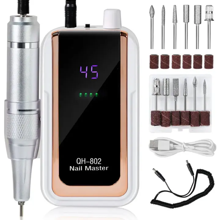 Máquina De Uñas Eléctrica Recargable 45000RPM Con Conector USB Set De Perforadora Para Manicura Borrador De Esmalte Bajo Ruido - 1