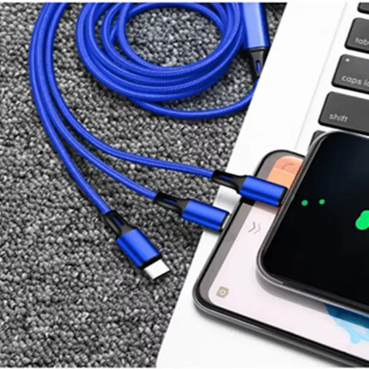 Cable de Carga 3 en 1 2025 - Triple USB (Tipo-C/Micro/Apple) con 120cm, Tejido Nylon Ultra Resistente y Carga Rápida 3A, Compatible con Móvil/Tablets - 1