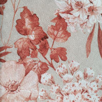 LaFábricadelasTelas - Falda o ropa de Mesa Camilla Redonda flores algodón color rojo-teja, gris-azul-marrón. Primavera Verano Loneta estampada flores algodón. Faldón Faldilla enagüilla - details 2