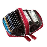 Cartera Pequeña De Cuero Genuino Para Mujer Con Cierre De Cremallera Y Bloqueo RFID Porta Tarjetas De Crédito Caso De Reposición - details 4