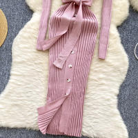 Vestido De Punto Para Mujer REALEFT Otoño Invierno Con Cinturón Cuello Polo De Mano Sola Manga Larga Ajuste Cintura Alta Vestido De Trabajo - details 28