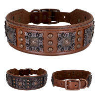 Collar De Cuero Genuino Para Perros Medianos Y Grandes Con Espinas Ajustable Para Pitbull Bulldog Collar De Mascota Con Colgante Para Todas Las Estaciones - details 2