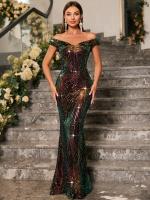 Vestido De Fiesta De Encaje Con Lentejuelas Unithorse Sin Hombros Elegante Para Mujer Longitud Del Piso Silueta A-Line - details 3