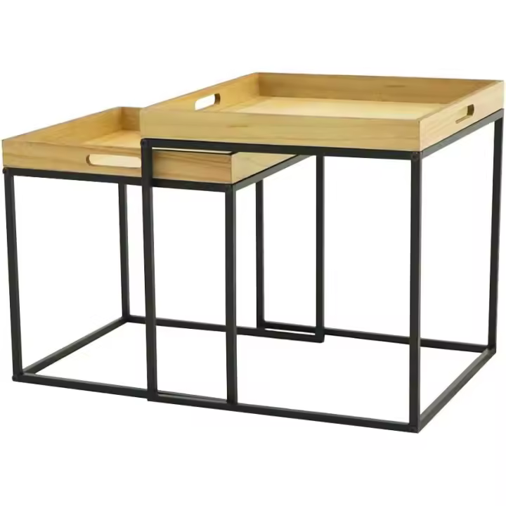 MIRAMAX-Conjunto de 2 Mesitas Auxiliares de Madera. Set Mesas Nido para Café Cuadradas de Metal para Decoración en Salón, Dormitorio y Oficina.40 x 40 x 42 cm / 36 x 36 x 36 cm - 1