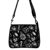 Bolso De Hombro Gótico Con Estampado De Gato Tamaño Small Cuadrado Versátil Para Halloween Material De Lino Y Poliéster Cierre De Cremallera Unisex - details 2