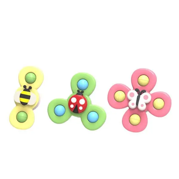 3-pack Baby Suction Cup Spinning Toys Fidget Spinner Bath Toy Multolor - 1