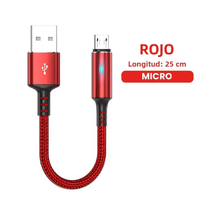 Cable De Carga Rápida USB Ultra Corto 0.25m Para iPhone 14 Xiaomi Oneplus 3A Compatible Con Power Bank Tipo C Micro Correa De Alimentación Y Datos - 1