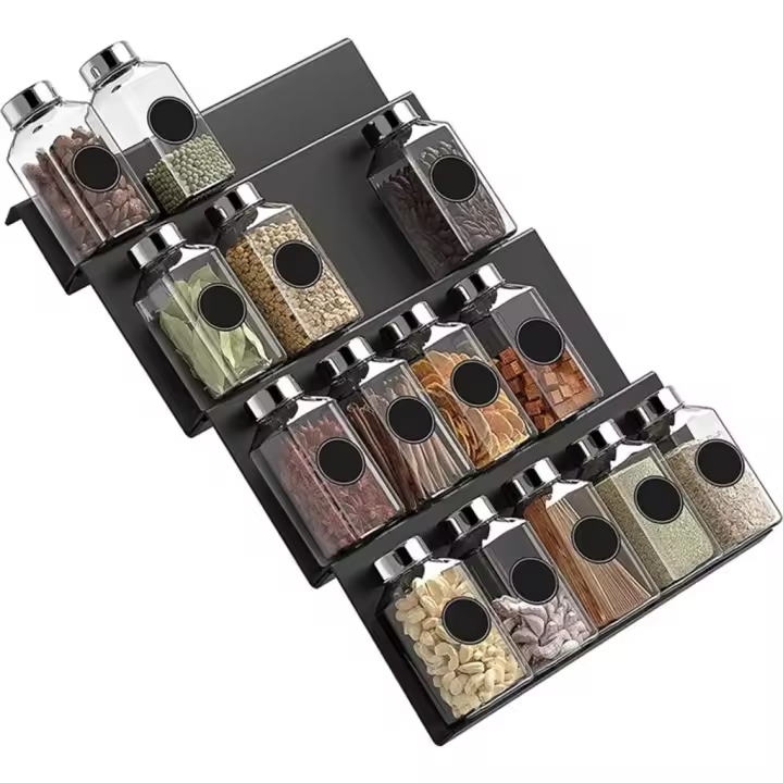 Estante de especias de 4 niveles, acrílico, para cocina, organizador de especias, color negro - 1