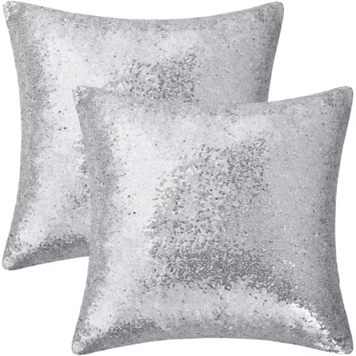 Verde Juego de 2 Fundas de Almohada de Lentejuelas Brillantes de Plata Sirena Glitter 18x18 Pulgadas - 1
