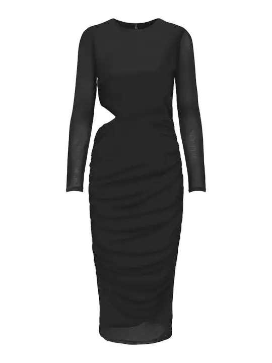 Long Dress ONLY Onlparis L/S O-Neck Sidecut Dress Jrs 15333870 Black - 1