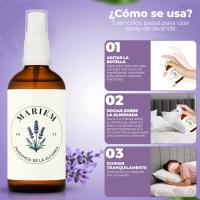 Bruma de Almohada Relajante Con Aceite Esencial de Lavanda Mariem 200 ML Ideal Para Dormir Mejor Pulverizados Para Mejorar el Descanso Aromaterapia para el Hogar Contiene Ingredientes Naturales Proveniente de Agricultura en España - details 4