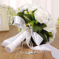 Bouquet De Novia Y Damas De Honor En Poliéster Blanco Flores Artificiales Rosas Accesorios De Boda Boutonniere Para Novio - details 6