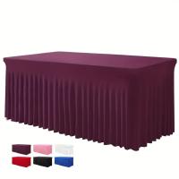 Mantel Rectangular De 6ft Con Falda De Poliéster Ajustable Negro Cubierta De Mesa De Spandex Para Mesa De 6 Pies - details 8