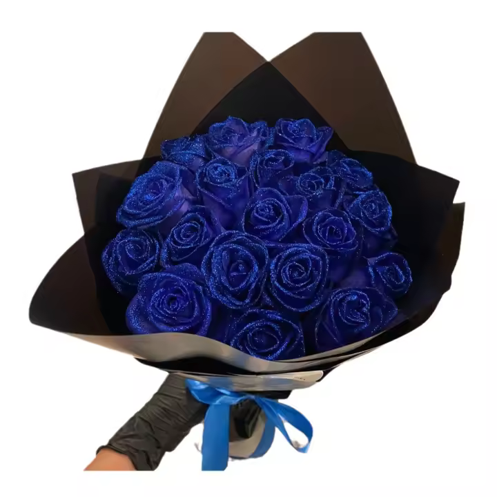 Ramo de rosas con purpurina, ramo de rosas artificiales azules, rosas falsas brillantes y duraderas, regalos para el día de San Valentín, aniversario, compromiso - 1