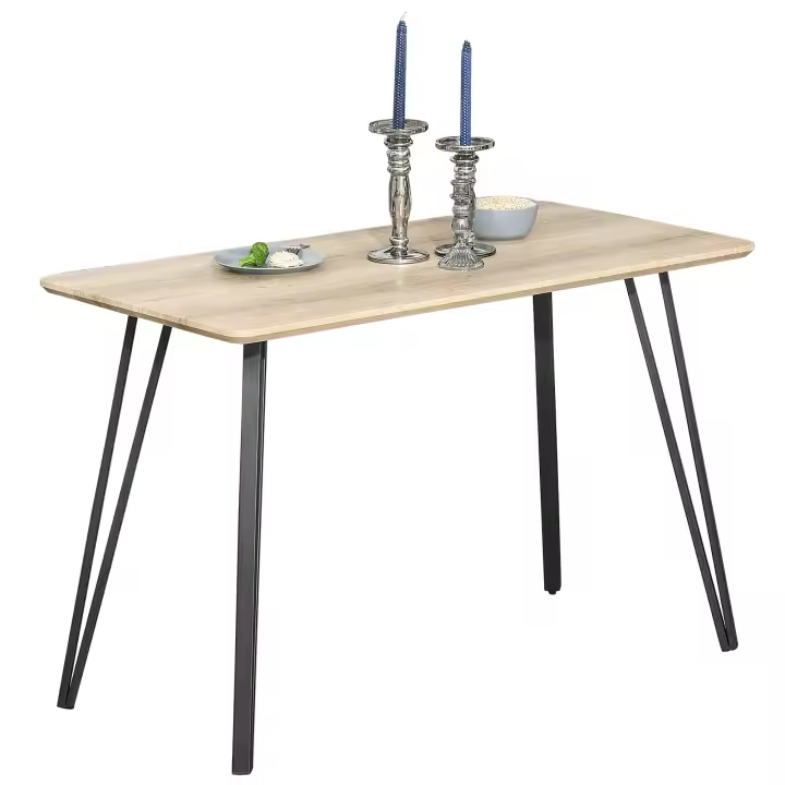 HOMCOM Mesa de comedor de diseño industrial gran tablero dim. 120L x 60W x 75H cm patas de metal negro en tableros de MDF aspecto roble claro - 1
