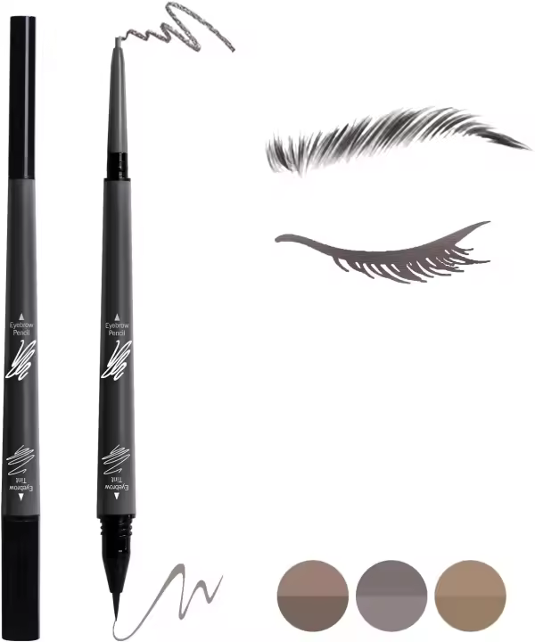 Lápiz de cejas 2 en 1, líquido resistente al agua y de larga duración, con doble punta que rellena y tiñe con precisión y definición, color castaño. - 1