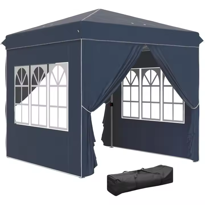 Carpa Plegable Pop-up Gazebo 2,5x2,5 m Cenador Plegable con 4 Paredes Laterales Anti-UV y Bolsa de Transporte para Camping Fiestas Azul Oscuro - 1