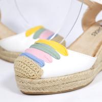 HLUNA - Sandalia de Cuña con Tacón 8cm - Zapatos Esparto - Puntera Cerrada - Blanco imitación de cuero con tiras de Colorines - HYJ23-9 - details 3