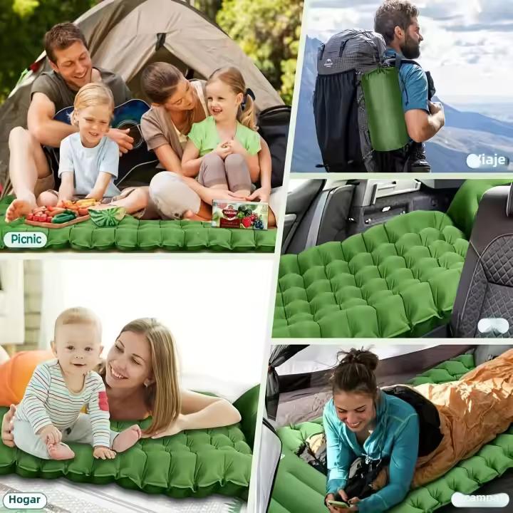 Manta De Dormir Inflable Para Camping De 4 Pulgadas Con Almohada Y Bomba Integrada Para Viajes Senderismo Escalada - 1
