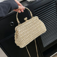 Bolso De Noche Elegante Para Mujer Con Cadena Dorada Bolso De Mano Tejido Manual Para Fiesta Banquete Clutch De Hombro Cruzado - details 17