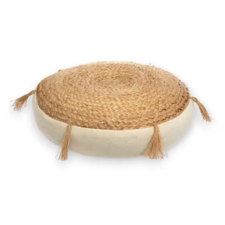 Cojín de Suelo 'Rituality' de Yute D. 38cm - Atmosphera Créateur d'Intérieur  Redondo  Original Accesorio Boho y Escandinavo  Comodidad Adicional para Hogar y Visitas  Cojín de Asiento y Decoración  Estilo Natural y Elegante - 1