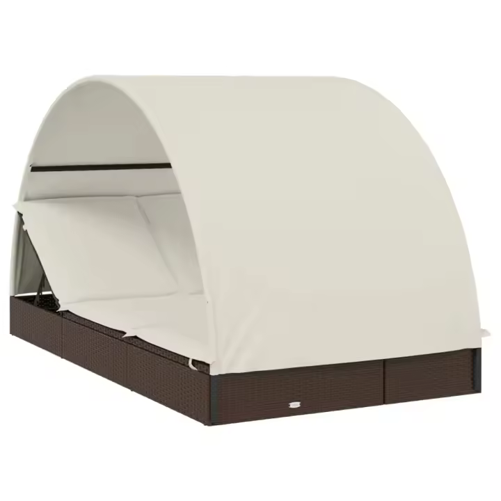 vidaXL Tumbona 2 personas toldo redondo ratán PE marrón 211x112x140 cm - 1