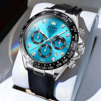 Reloj De Lujo Para Hombre OLEVS Cronógrafo Resistente Al Agua Luminoso Reloj Deportivo De Marca Top Con Fecha Y Fase De La Luna Material De Correa De Goma Y Caja De Acero Inoxidable - details 2