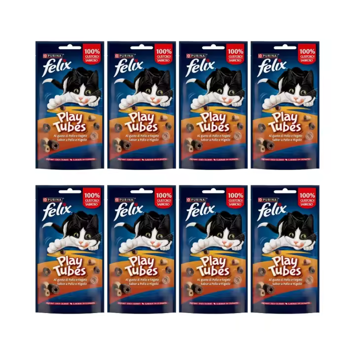 FELIX - Play Tubes (8x50 gr) - Snacks para Gatos (Pollo e Hígado) (8 Bolsas de 50 gr) - 1
