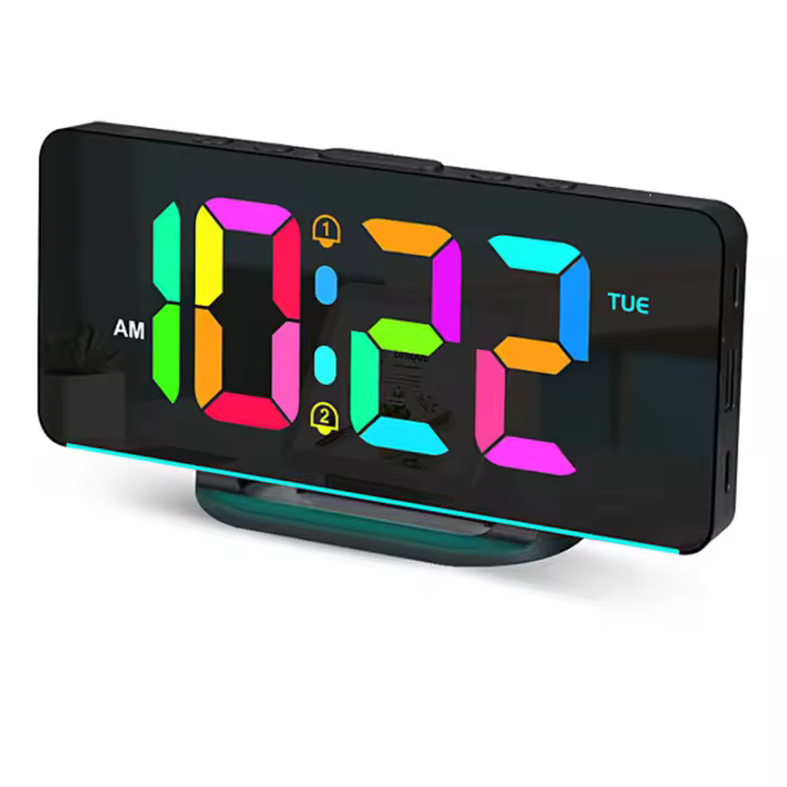Reloj De Alarma Digital Con Luz Ambiental RGB Y Cargador USB Reloj Electrónico Dimmable Para Mesa/Muro Mostrador De Tiempo Semanal - 1