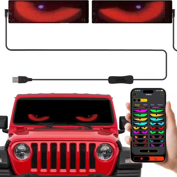 Panel De Matriz LED Del Ojo Del Diablo Con Control Remoto Y APP Iluminación LED Para Coche Camión Pantalla Animada En La Ventosa Del Parabrisas - 1
