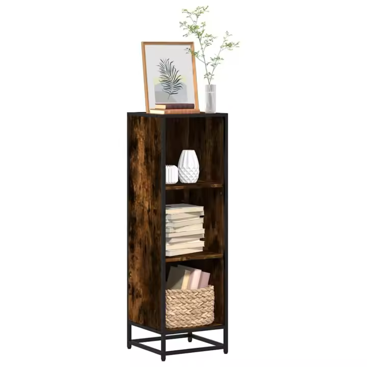 vidaXL Estantería madera de ingeniería 33,5x33x107,5 cm en color Marrón roble/Roble ahumado/Negro y más | almacenamiento funcional diseño moderno para baño dormitorio sala - 1