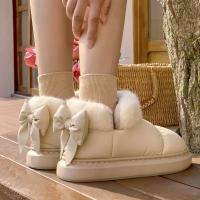 Botas De Tobillo Lindas Y Cálidas Para Mujer Con Lazo De Plush Nueva 2024 Impermeables Con Algodón Y Peluche Para Invierno Estilo Sexy Sin Tacón - details 6