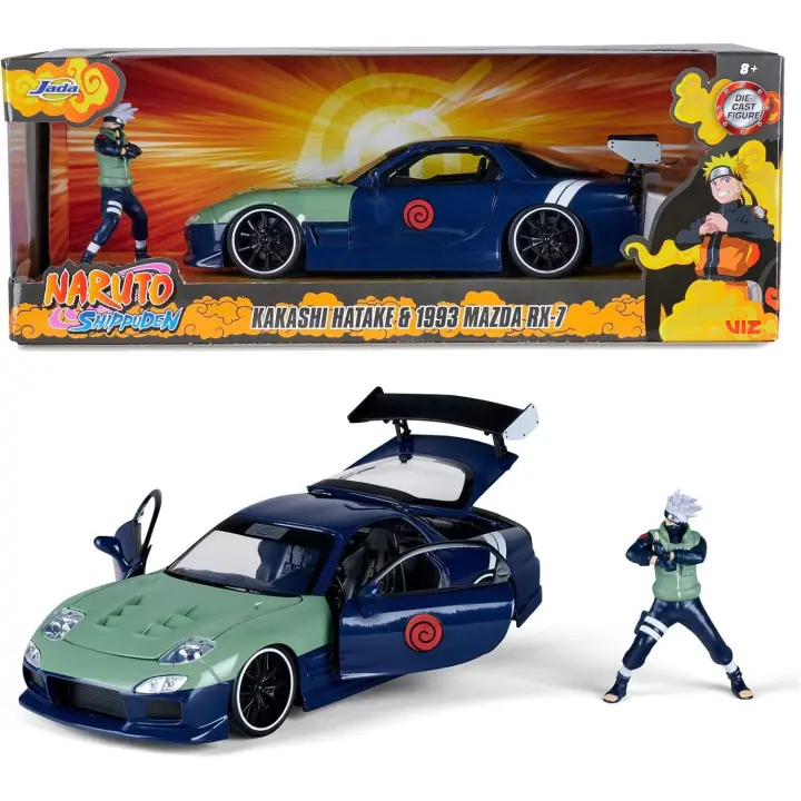 Jada Naruto Coche Mazda RX-7 1995 de Kakashi Hatake, 1:24, en metal, rueda libre, apertura de puertas, capó, maletero, con figura de Kakashi die-cast (253255055) - 1