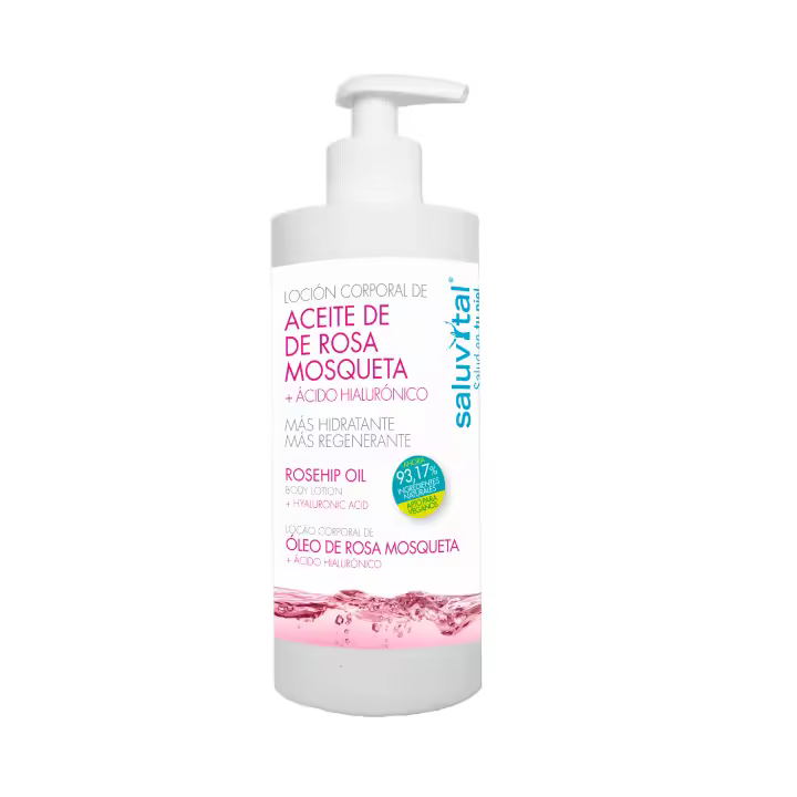 SALUVITAL Loción Corporal de Aceite de Rosa Mosqueta + Ácido Hialurónico, 450 ml. Todo tipo de pieles. - 1