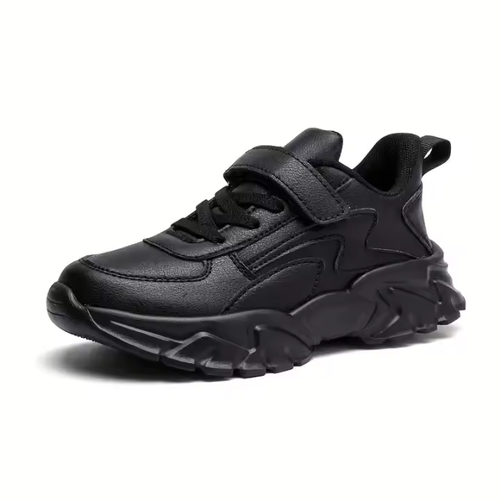 Zapatos De Correr Para Niños Negros Resistente Al Agua Cuero Sintético Casual Transpirables Para Exteriores Talla True Fit - 1