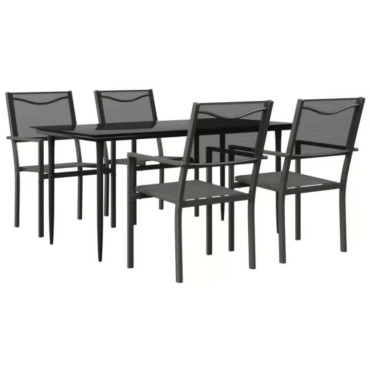 vidaXL Juego de comedor para jardín 5 piezas acero y textilene negro - 1
