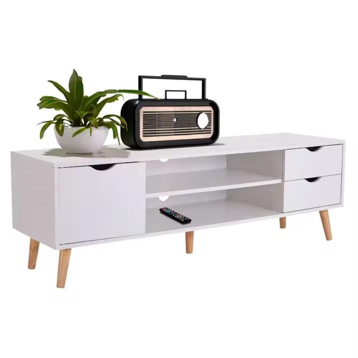 Miroytengo Mueble de Tv Fiana para Salón Comedor en Estilo Nórdico en Color Blanco y Roble con 2 Cajones , 1 Puerta y 1 Estante Central 140x46x40 cm - 1