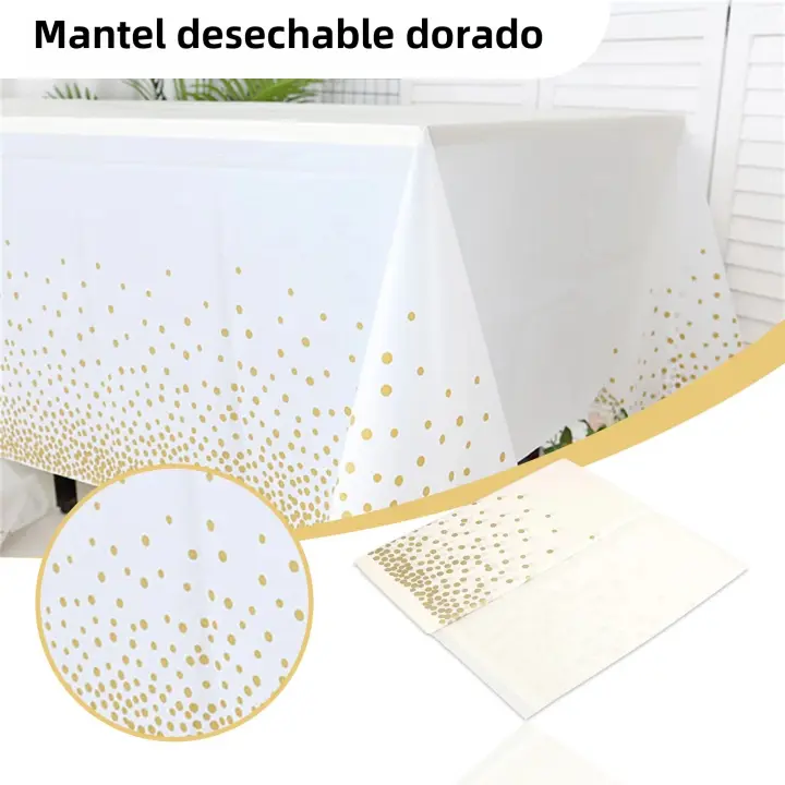 Mantel Plástico Desechable Rectangular Para Fiestas Y Bodas Con Puntos Dorados Impermeable Decorativo De Poliéster Para Interior Y Exterior - 1
