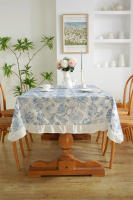Mantel De Porcelana Azul Y Blanco Con Bordado En Algodón 100% Resistente Al Agua Y Aceite Con Borde De Hoja De Loto - details 8