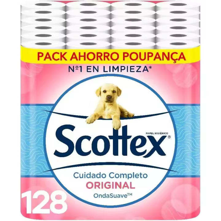 PAPEL HIGIENICO SCOTTEX PACK SUPER AHORRO 128 UNIDADES 2 CAPAS HIGIENE Y SUAVIDAD - 1