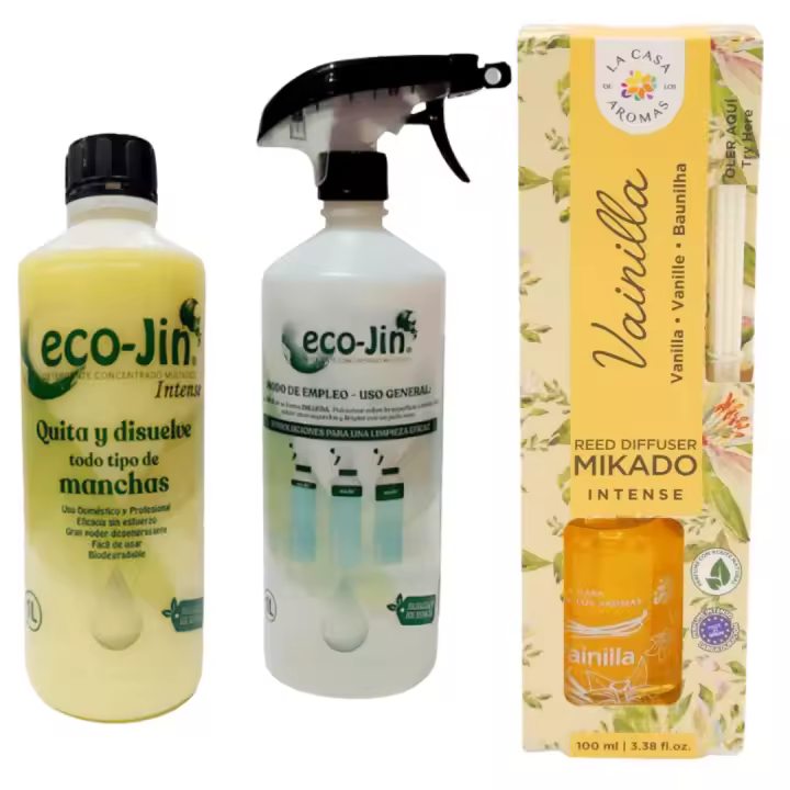 ECOJIN INTENSE AMARILLO ORIGINAL DE LABONCLER + DIFUSOR + AMBIENTADOR A ELEGIR CASA DE LOS AROMAS. Producto en frasco de vidrio de 100 ml y con 6 sticks. disfruta de una agradable sensación de alegría y vitalidad. - 1