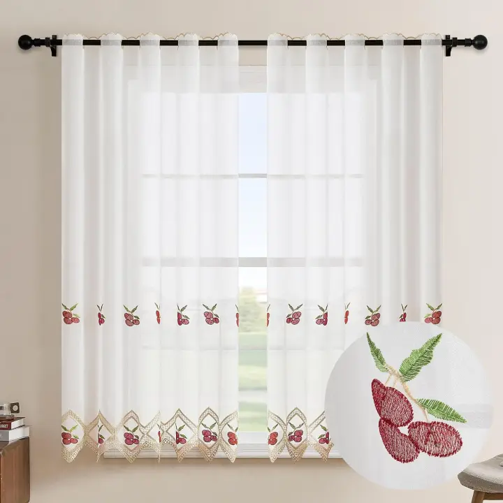 Shoppe house - Cortina Cocina, Visillo Cocina con Bordados Transparente - 1