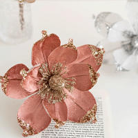 Flores Artificiales De Glitter 20cm Cabezas De Flor Magnolia Con Lentejuelas Para Decoración De Mesa En Vaso Y Fiestas Cumpleaños Bodas - details 4